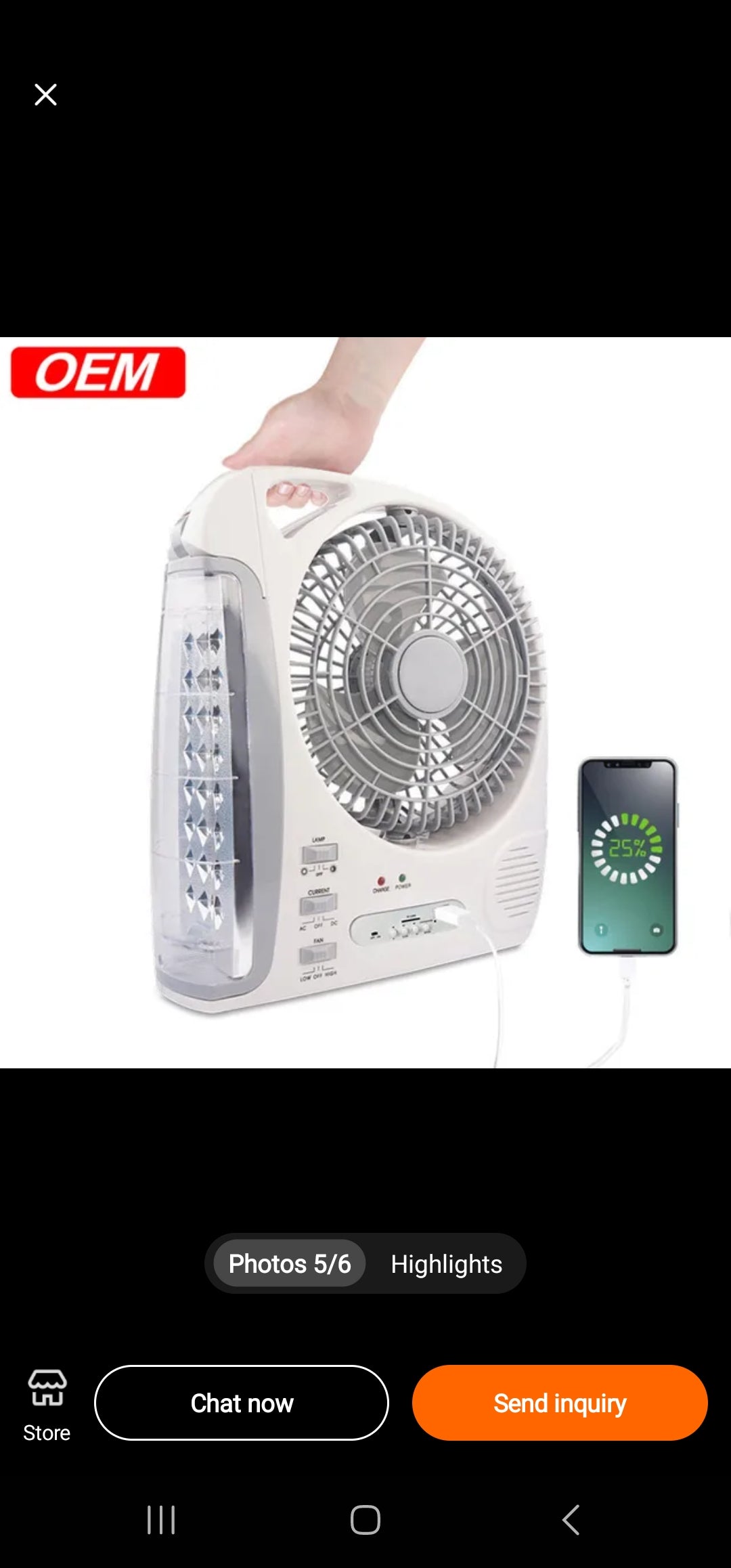 6 In 1 Rechargeable Solar Fan
